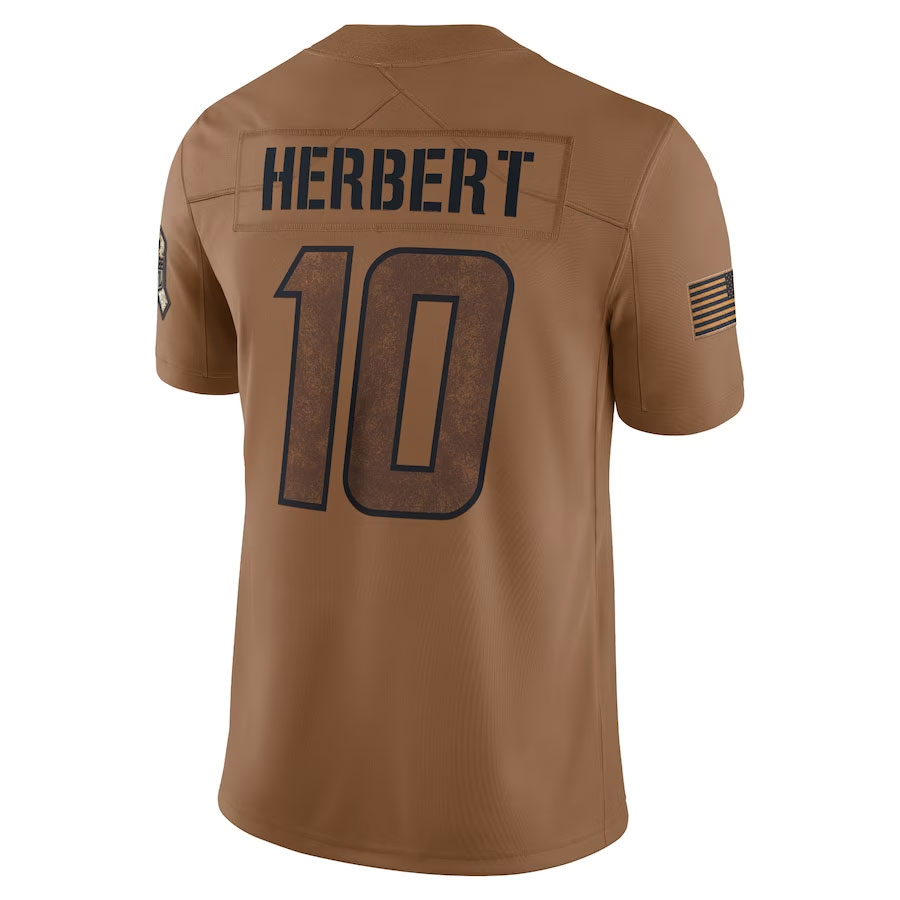 Justin-Herbert-Los-Angeles-Chargers-CJP-Apparel-2023-Salute-To-Service-Limited-Jersey---Brown.Back-Viwe