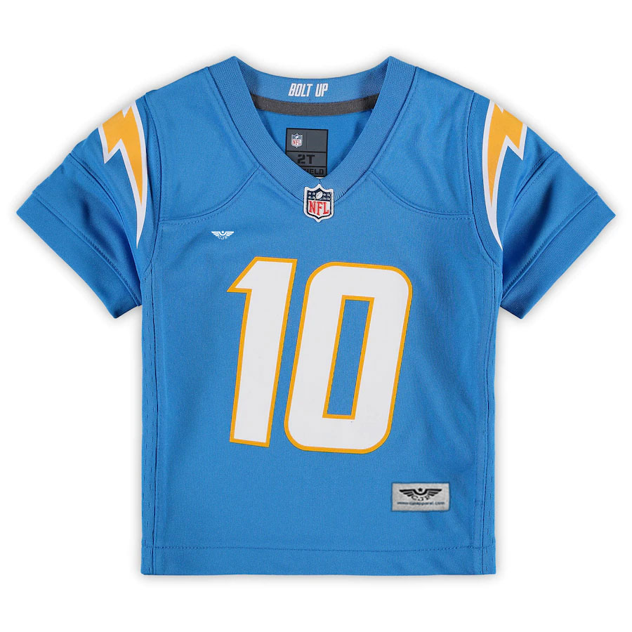 Justin-Herbert-Los-Angeles-Chargers-CJP-Apparel-Toddler-Game-Jersey---Powder-Blue.Furent-Viwe