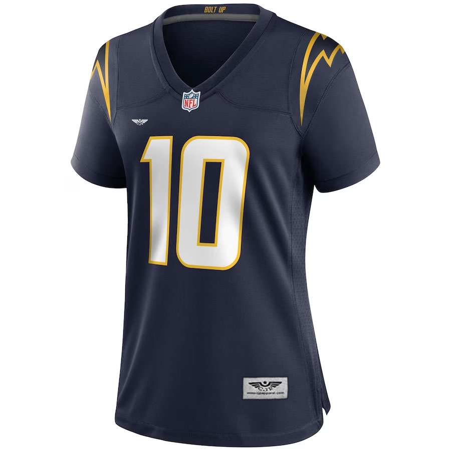 Justin-Herbert-Los-Angeles-Chargers-CJP-Apparel-Women's-Alternate-Game-Jersey---Navy.Furent-Viwe