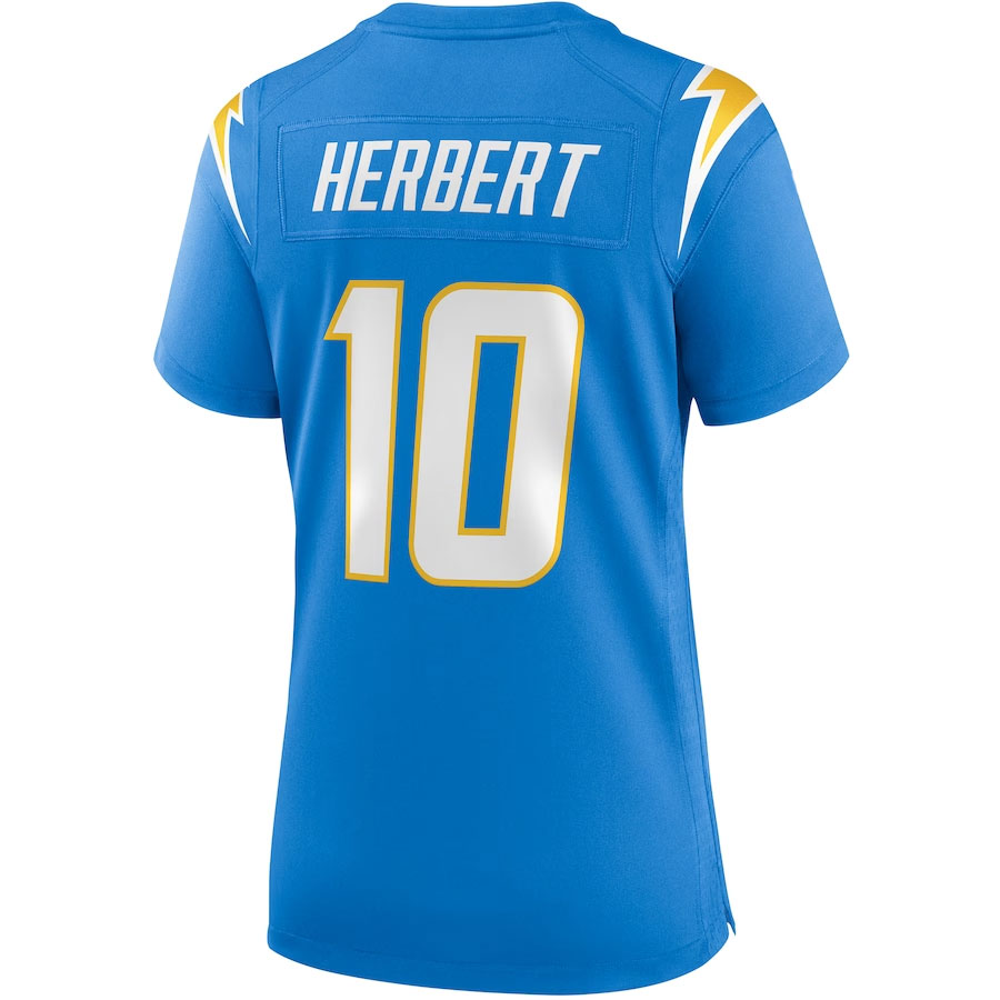 Justin-Herbert-Los-Angeles-Chargers-CJP-Apparel-Women's-Player-Game-Jersey---Powder-Blue.Back-Viwe
