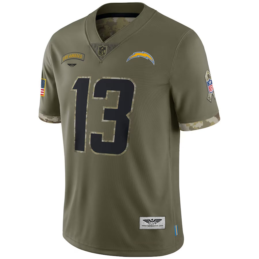 Keenan-Allen-Los-Angeles-Chargers-CJP-Apparel-2022-Salute-To-Service-Limited-Jersey---Olive.Furent-Viwe