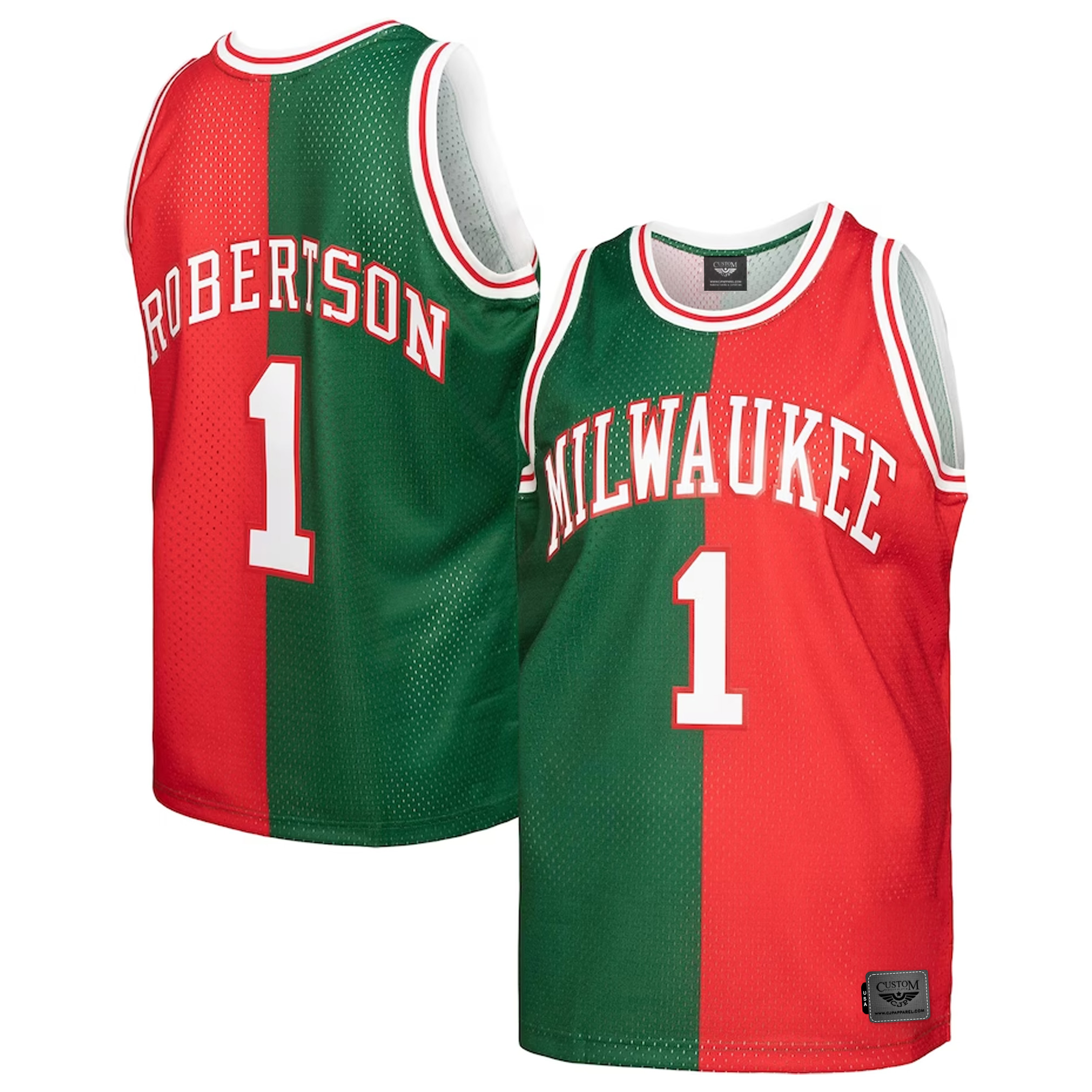 Oscar Robertson Milwaukee Bucks Mitchell & Ness Hardwood Classics 1971-72 Split Swingman Jersey - Green-Red both