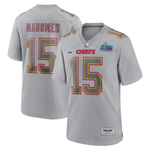 Patrick Mahomes Kansas City Chiefs CJP Apparel Super Bowl LVII Patch Atmosphere Fashion Game Jersey - Gray