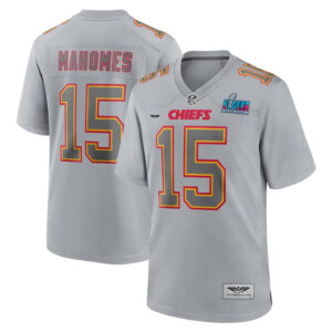 Patrick Mahomes Kansas City Chiefs CJP Apparel Super Bowl LVII Patch Atmosphere Fashion Game Jersey - Gray