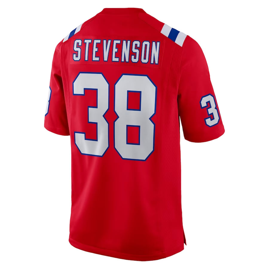 Rhamondre-Stevenson-New-England-Patriots-CJP-Apparel-Alternate-Game-Player-Jersey---Red.Back-Viwe
