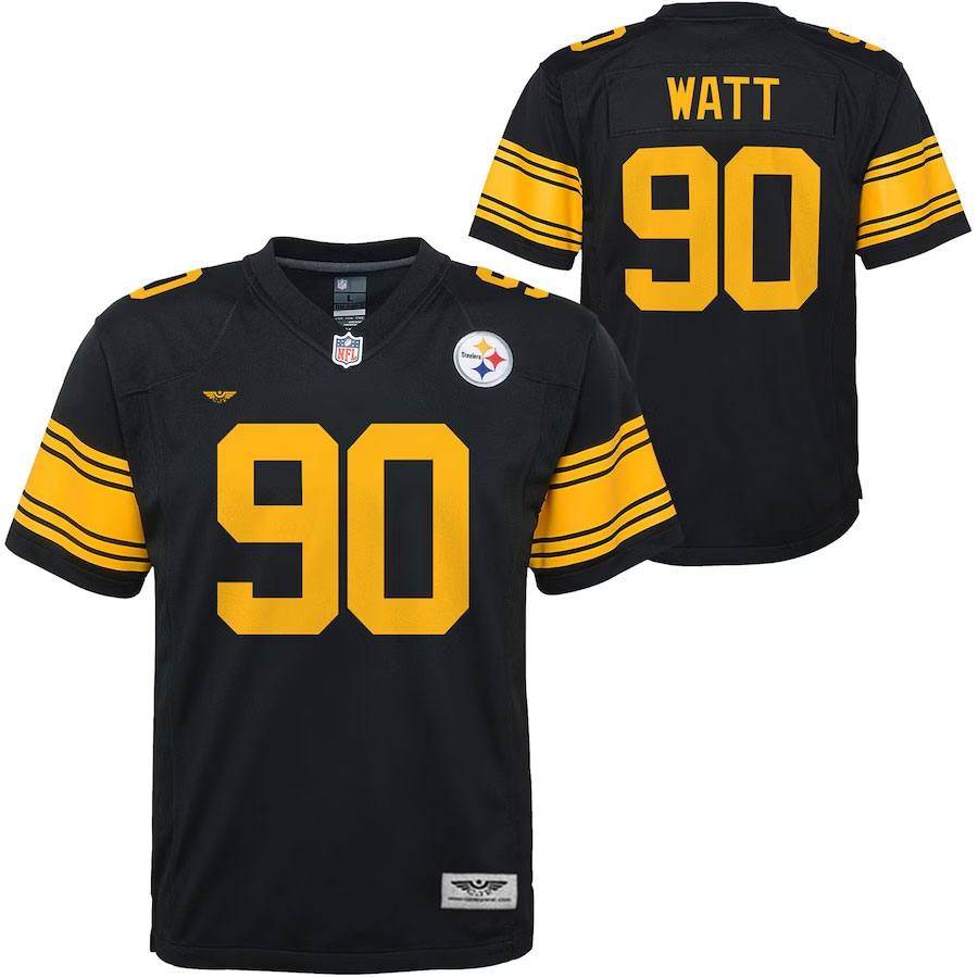 T.J.-Watt-Pittsburgh-Steelers-CJP-Apparel-Youth-Game-Jersey---Black