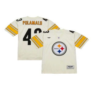 Troy Polamalu Pittsburgh Steelers CJP Apparel Chainstitch Legacy Jersey - Cream