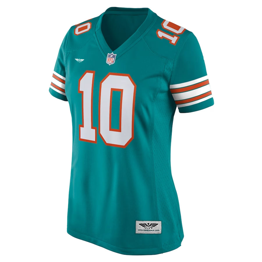 Tyreek-Hill-Miami-Dolphins-CJP-Apparel-Women's-Alternate-Game-Jersey---Aqua.Furent-Viwe