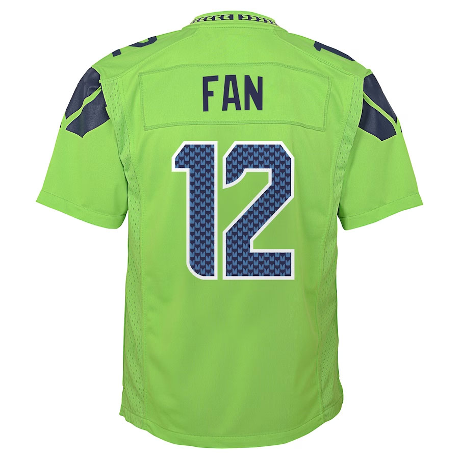 12th-Fan-Seattle-Seahawks-CJP-Apparel-Youth-Game-Jersey---Neon-Green.Back-Viwe