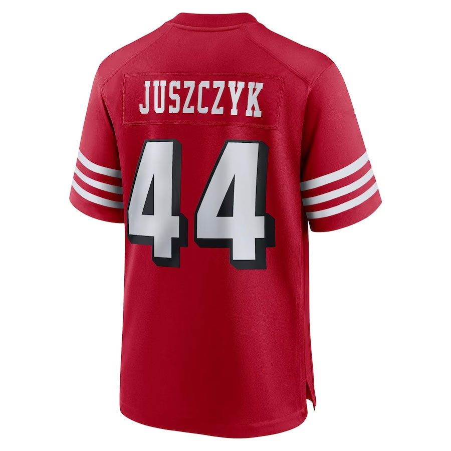 Kyle-Juszczyk-San-Francisco-49ers-CJP-Apparel-Alternate-Game-Jersey---Scarlet.Back-Viwe