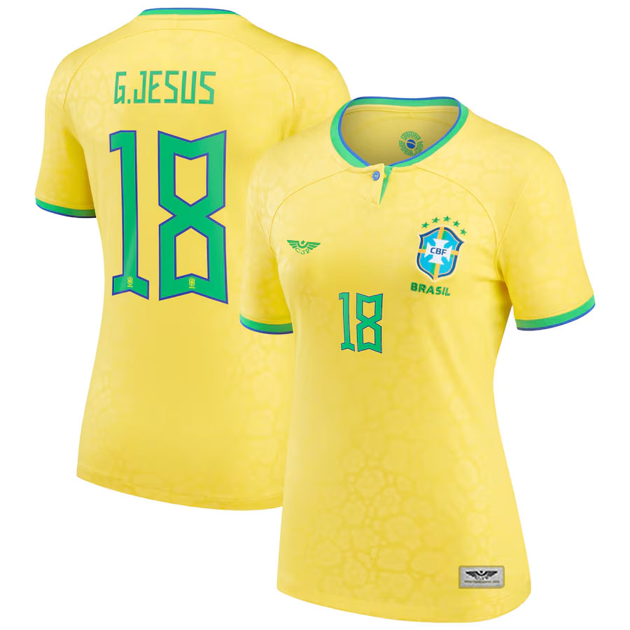 Gabriel-Jesus-Brazil-National-Team-CJP-Apparel-Women's-202223-New-Home-Jersey---Yellow