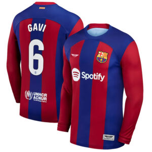 Gavi Barcelona CJP Apparel 202324 Home Stadium  Long Sleeve Player Jersey - Royal