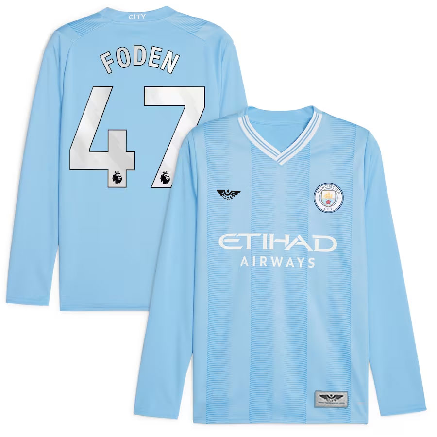 Phil-Foden-Manchester-City-CJP-Apparel-202324-Home-New-Long-Sleeve-Player-Jersey---Sky-Blue