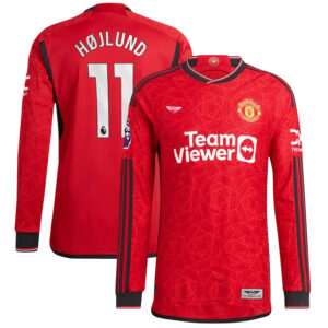 Rasmus Højlund Manchester United CJP Apparel 202324 Home Pro Long Sleeve Player Jersey – Red