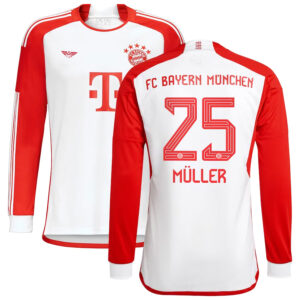 Thomas Müller Bayern Munich CJP Apparel 202324 Home  Long Sleeve Jersey - White